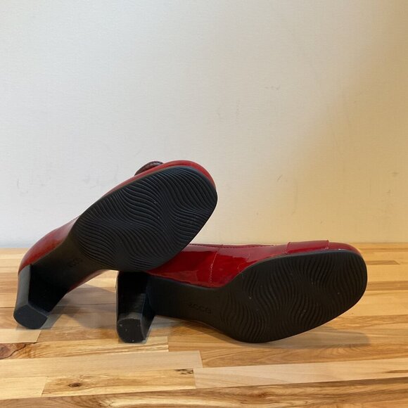 Ecco Red Patent Leather Womens Heels Size 37 office career woman feminine - Picture 10 of 15